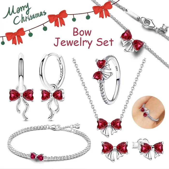 Ensemble de bijoux avec nœud de noël en argent Sterling 925
