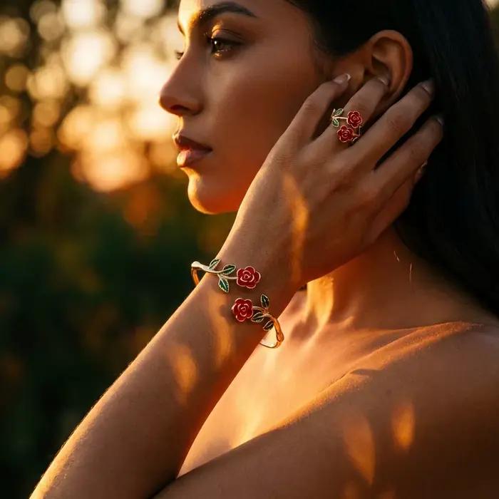 Ensemble bracelet et bague fleur de camélia vintage pour femme, couleur or, manchette ouverte réglable, bijoux de fête et de mariage