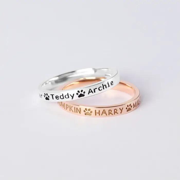 Bague personnalisée avec nom d'animal de compagnie, bijoux avec nom imprimé, cadeau pour amoureux de