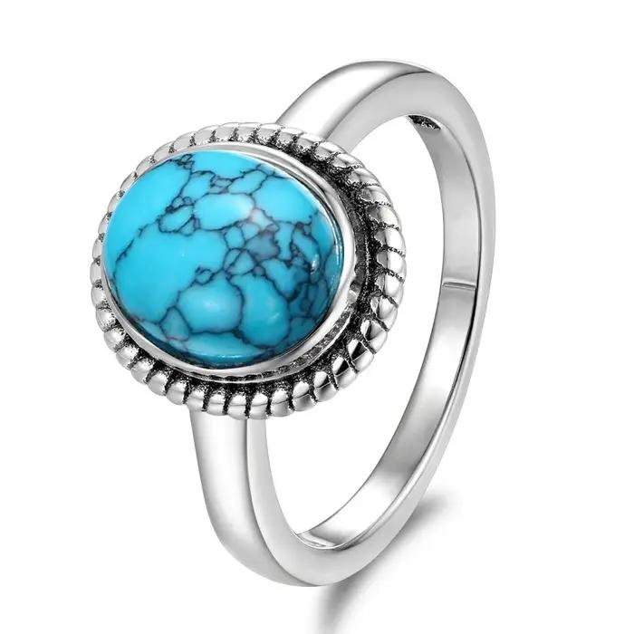 Bague naren argent turquoise naturelle pour femme, bijoux fins vintage, cadeaux pour travailleurs, v