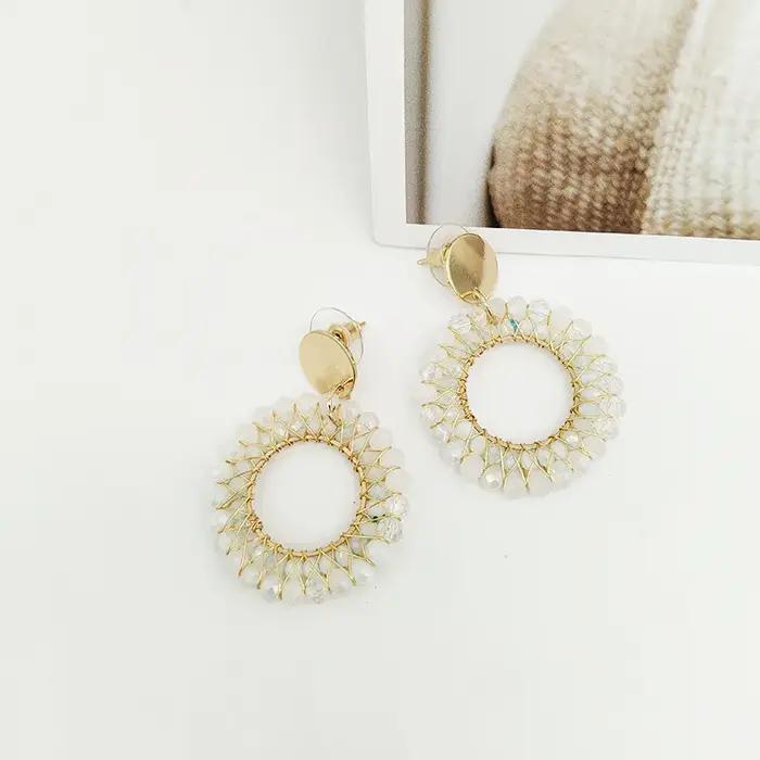 Boucles d'oreilles en perles de riz à tricoter à la main