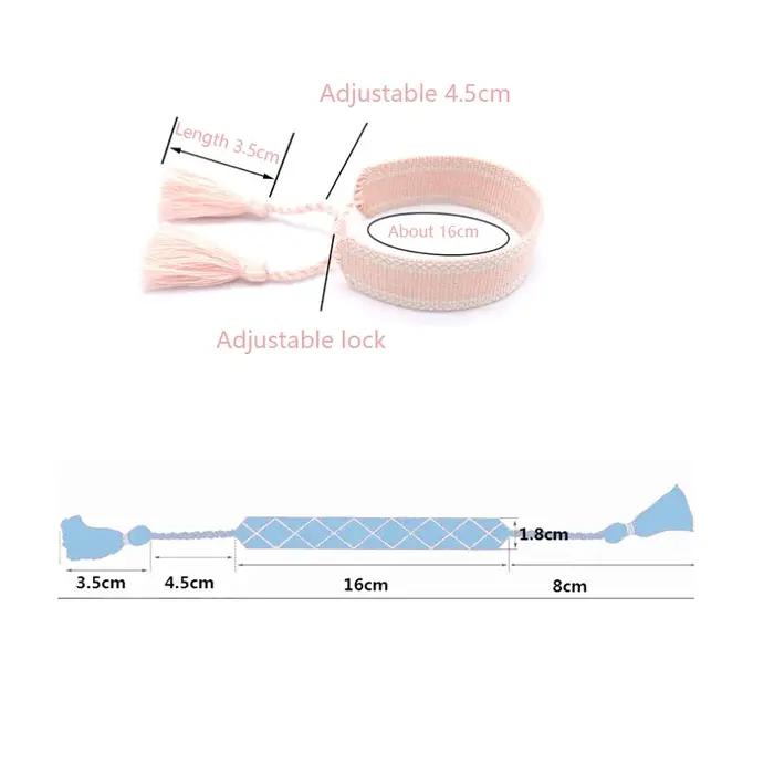 Bracelet personnalisable en tissu brodé avec pompon réglable pour l'amitié et les fêtes