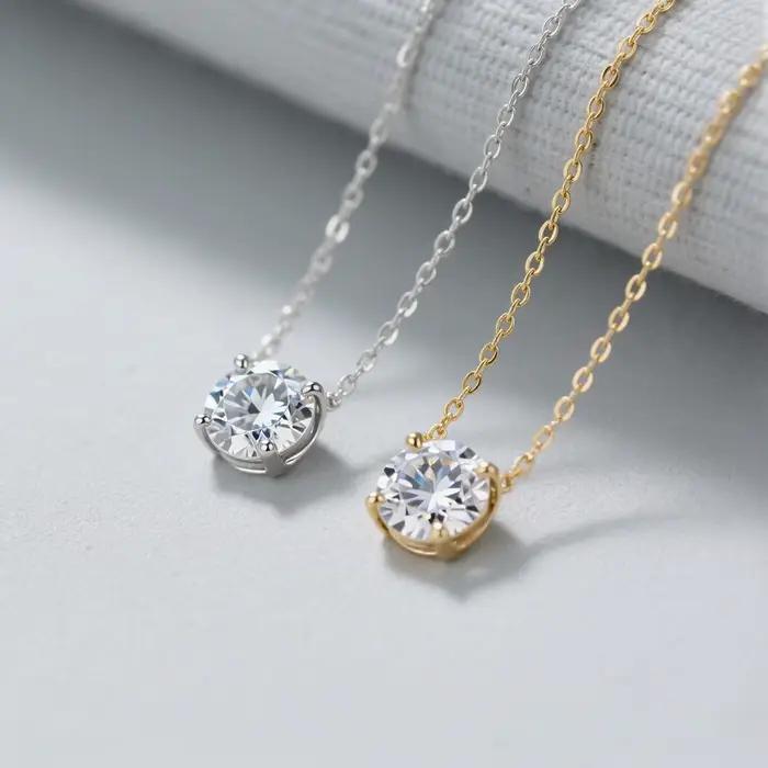 Collier en argent Sterling 925 avec pendentif en Moissanite véritable, classique pour femmes, accessoires de bijoux de mariage exquis, cadeaux à la mode