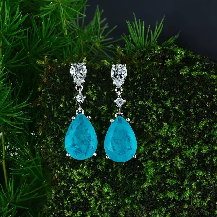 Fine Jewelry Boucles d'oreilles pendantes en argent sterling 925 avec pierres précieuses en saphir de laboratoire