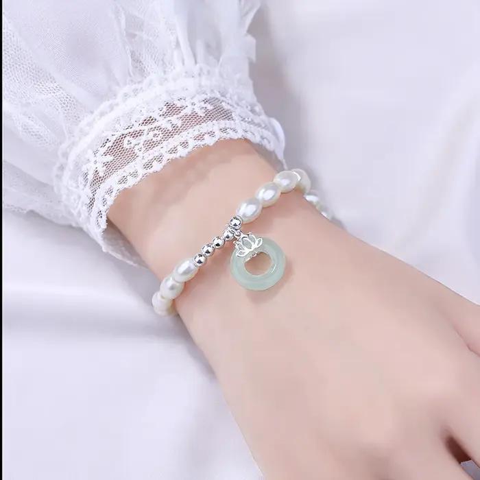 Bracelet de perles en argent regardé 925 pour femme