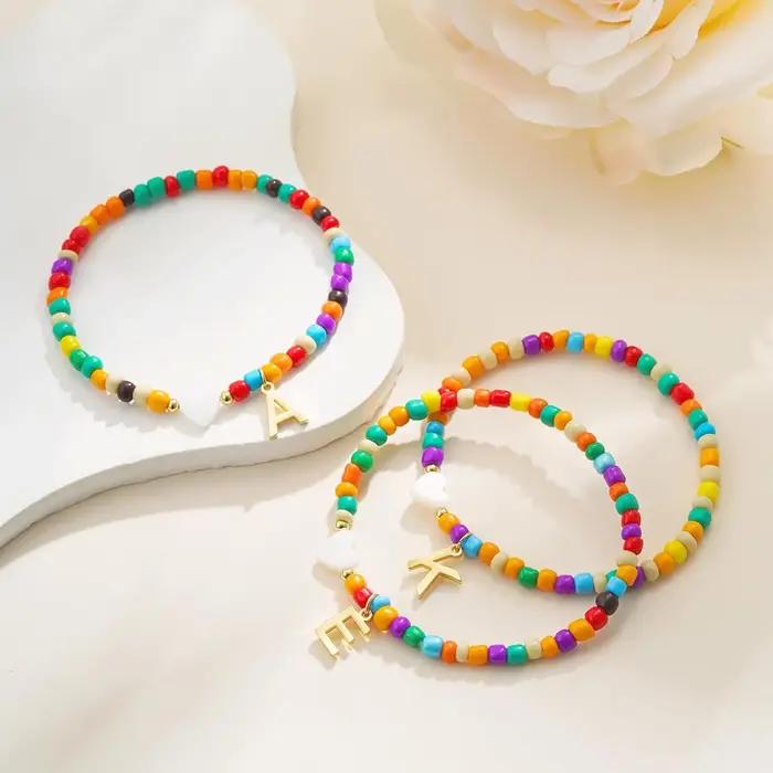 Bracelets initiaux colorés bohème pour femmes et filles