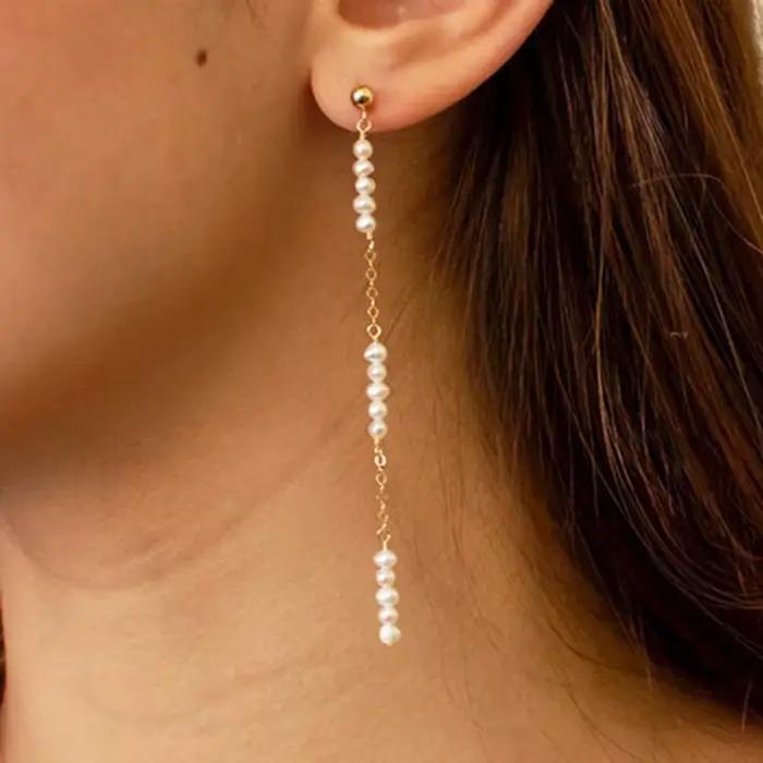 Boucles d'oreilles en perles naturelles, bijoux faits à la main en or 14K, style Boho Oorbellen Brin