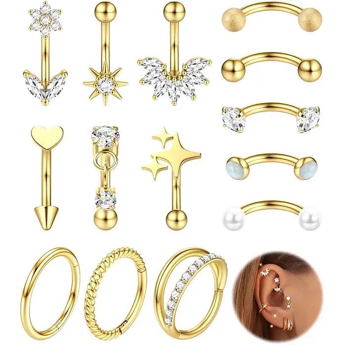 Bobisty 1PC Rook sourcil Piercing bijoux cerceaux chirurgical Vertical incurvé haltère acier inoxydable Daith conque nez Septum goujon