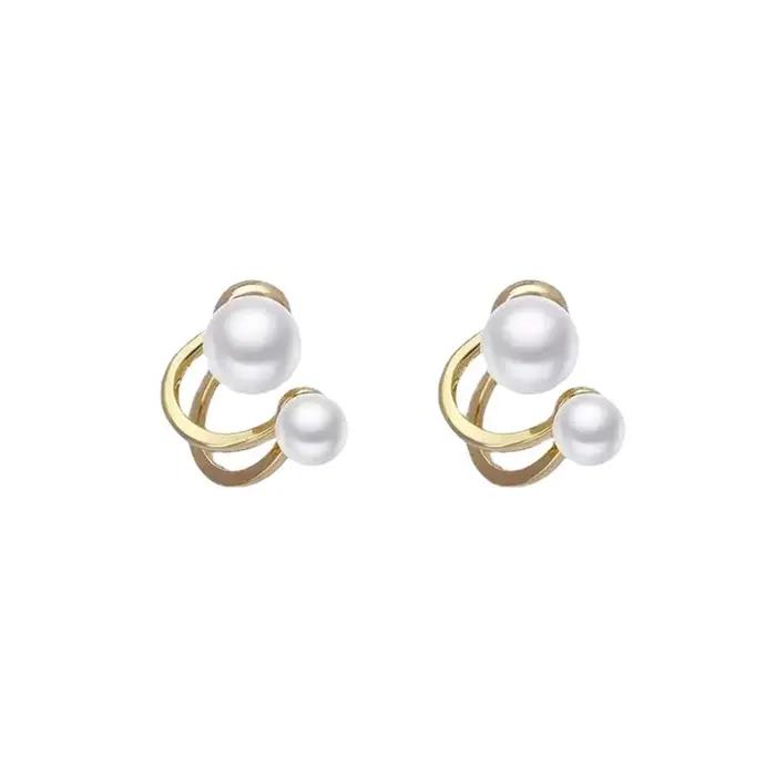 Boucles d'oreilles pendantes double usage couleur or avec perles pour femme, bijoux de mode, accesso