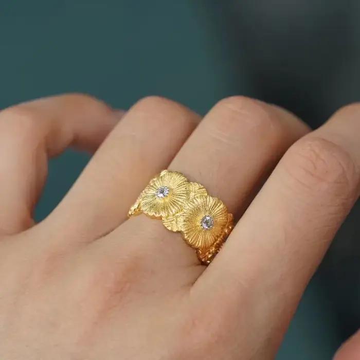 Bague en argent bicolore style toile brossée faite à la main