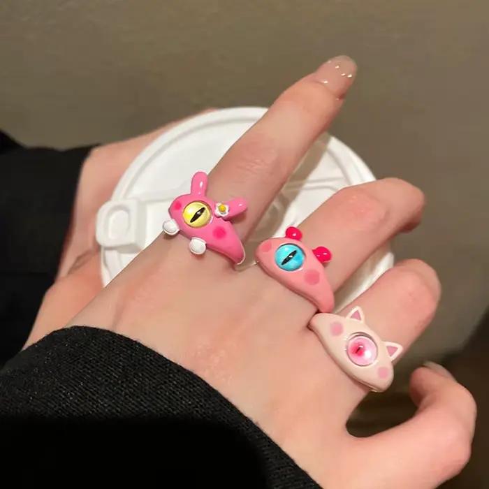 Bague Monstre Chat Noir pour Femme, Bague de Couple Amusante à Grands Yeux de Dessin Animé, Bijou de Doigt de Mariage, Accessoires de Mode Mignons, Nouveauté 2026
