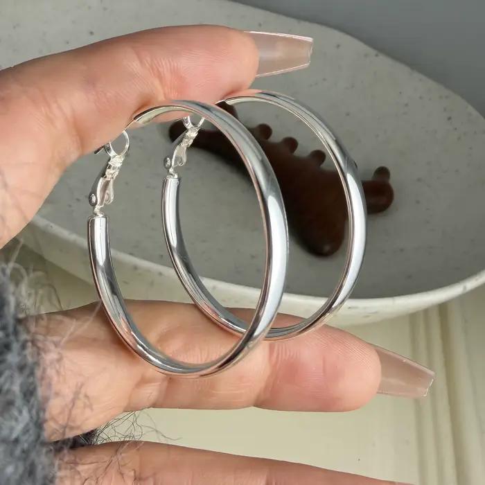 Boucles d'oreilles en argent Sterling 925 pour femmes, tendance, géométrique, grand rond, Simple, bijoux, prévention des allergies, accessoires cadeaux de fête