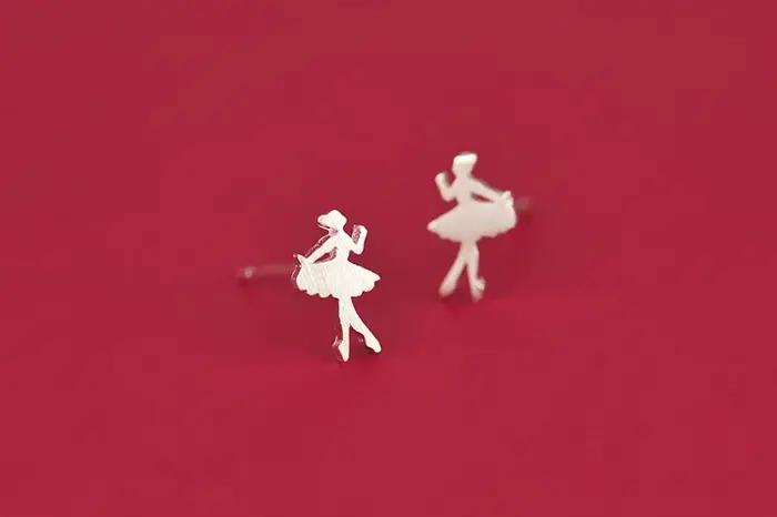 Boucles d'oreilles de ballet en argent Sterling 925 véritable pour femmes et filles