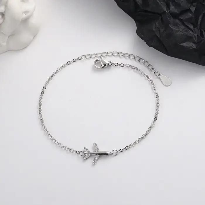 Bracelet d'avion Simple et brillant, polyvalent, à la mode, en alliage plaqué argent, accessoire de bijoux à main pour femmes