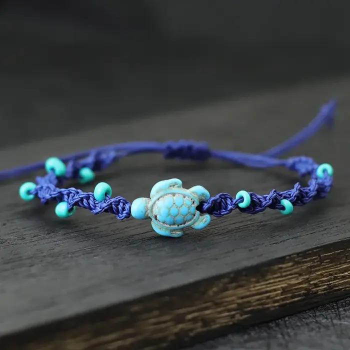 Bohême corde Bracelet unisexe réglable tortue Braslet été plage bijoux 4mm perle de riz