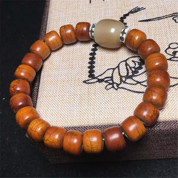 Bracelet tibétain extensible de couleur ancienne avec entretoise en corne de bœuf pour homme et femm