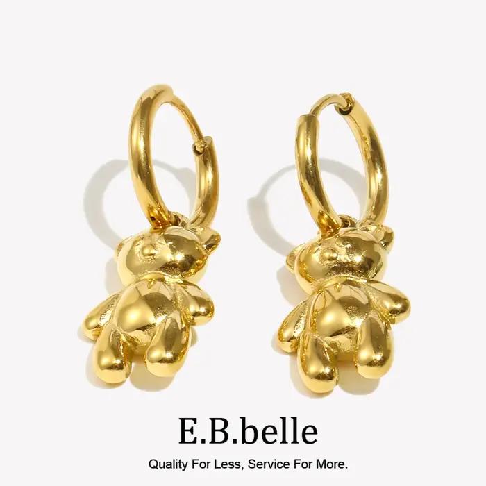 E.B.belle-Boucles d'oreilles créoles petit ours plaqué or