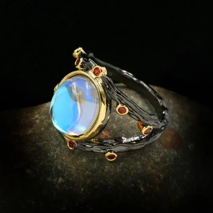 Ensemble de bijoux en pierre de lune ronde pour femme