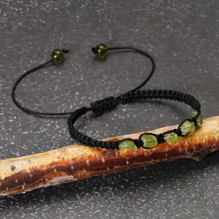 Bracelet en péridot naturel tissé à la main unisexe pour homme et femme occasion spéciale cadeau unique