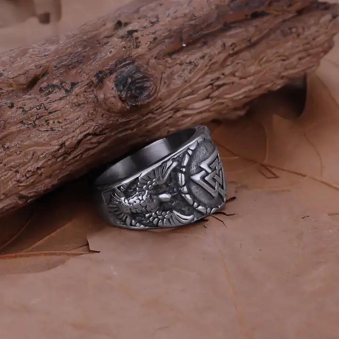 Bague Nordique Myenson Odin Valknut Raven Huginn Muninn