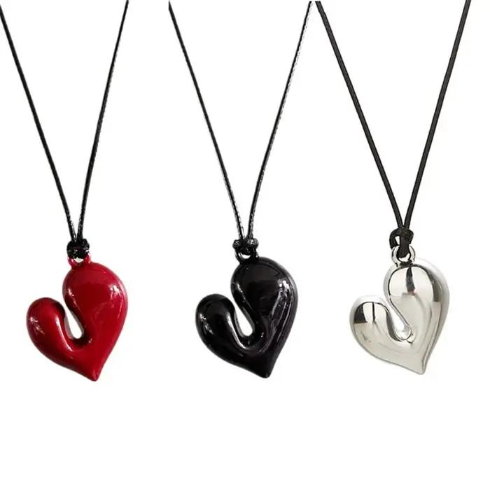 Collier pendentif coeur rouge Vintage années 80 esthétique amour inspiré tour de cou nouvelle mode