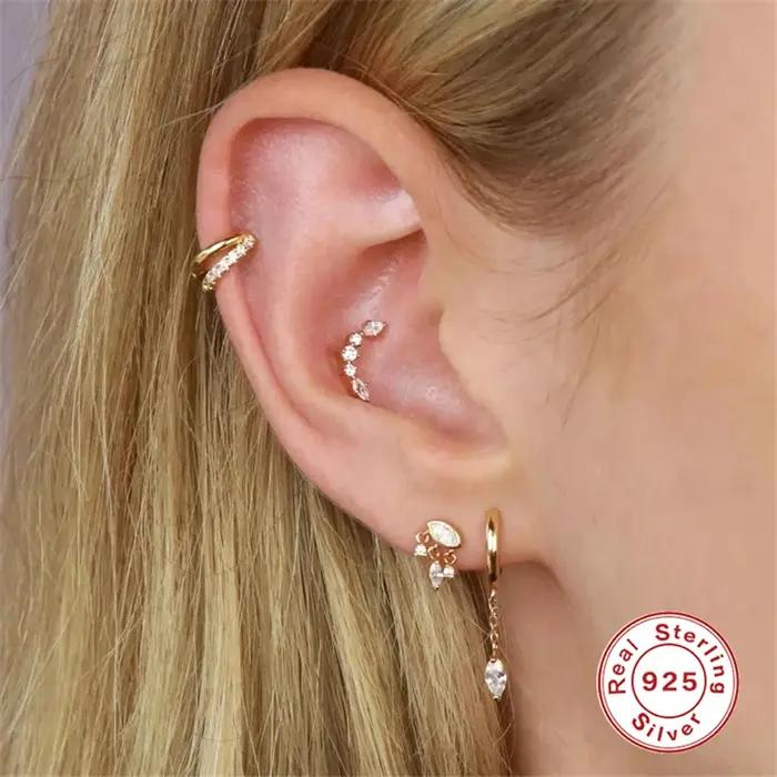 Boucles d'oreilles minimalistes en argent regardé 925 pour femmes