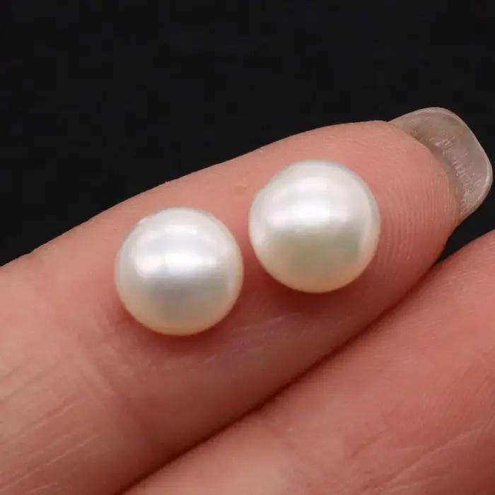 100% perles naturelles boucles d'oreilles perle demi-trou percé perle d'eau douce pain perles pour l