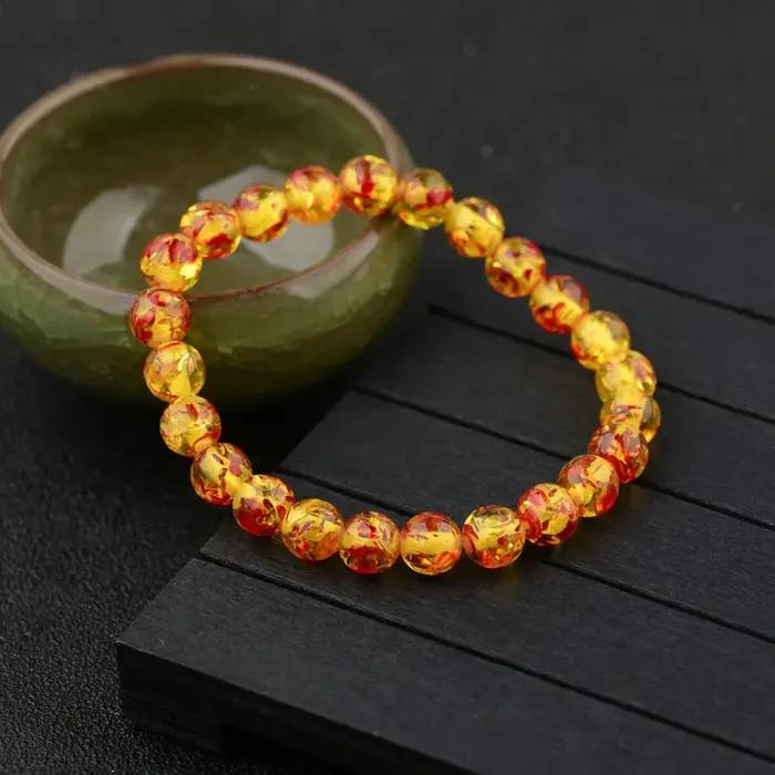 Bracelet de perles rondes en pierre d'ambre naturelle de 8mm