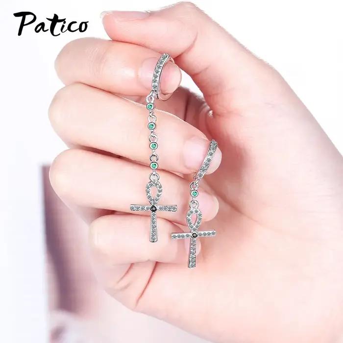 Boucles d'oreilles en argent Sterling 925 croix pour chrétiennes strass exquis longues chaînes gouttes d'eau bijoux cadeaux de fête femmes occasions spéciales