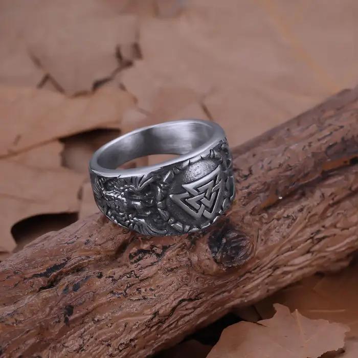 Bague Nordique Myenson Odin Valknut Raven Huginn Muninn