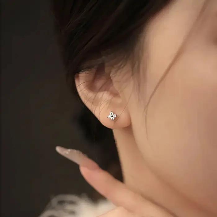 Boucles d'oreilles en argent sterling 925 serties de zirconium blanc pour femmes, style classique, bijoux minimalistes, accessoires de soins pour trous d'oreille occasions spéciales