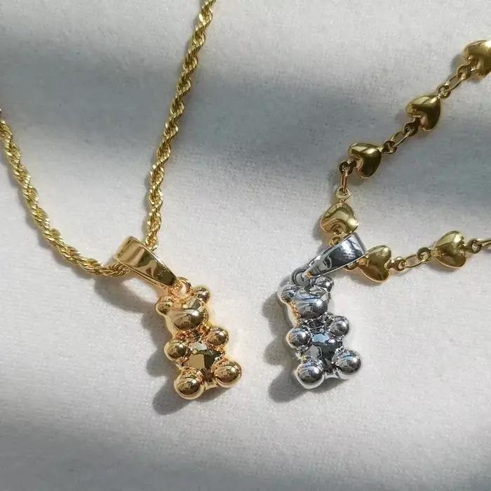 Van Daisy coloré mignon résine clair ours strass pendentif collier pour femmes hommes plaqué or Hip Hop colliers