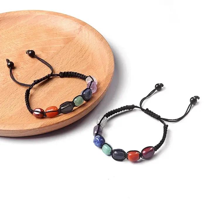 Bracelet 7 chakras en pierre naturelle et cristal, perles de guérison, pierre de guérison Reiki, bij