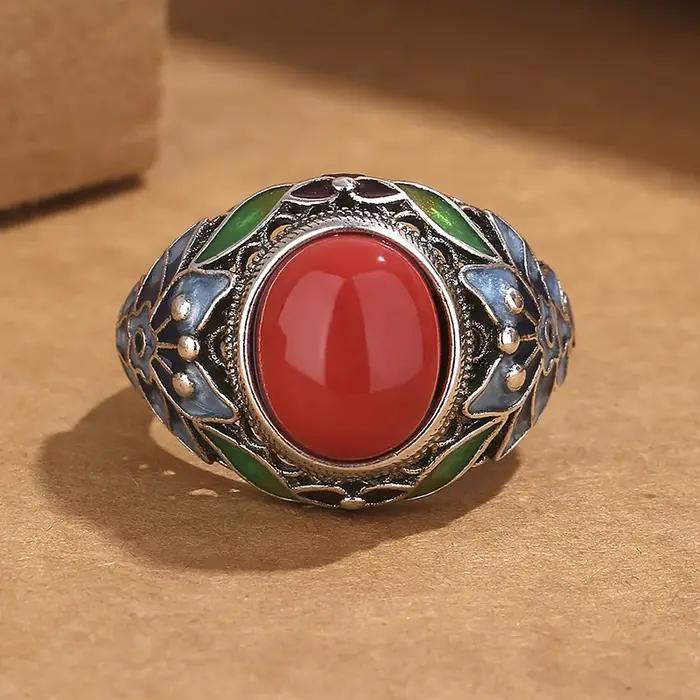 Bague Vintage en Agate Rouge pour Femme