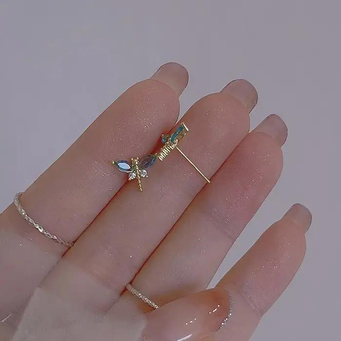 Boucles d'oreilles en argent Sterling 925 en forme de libellule pour femmes