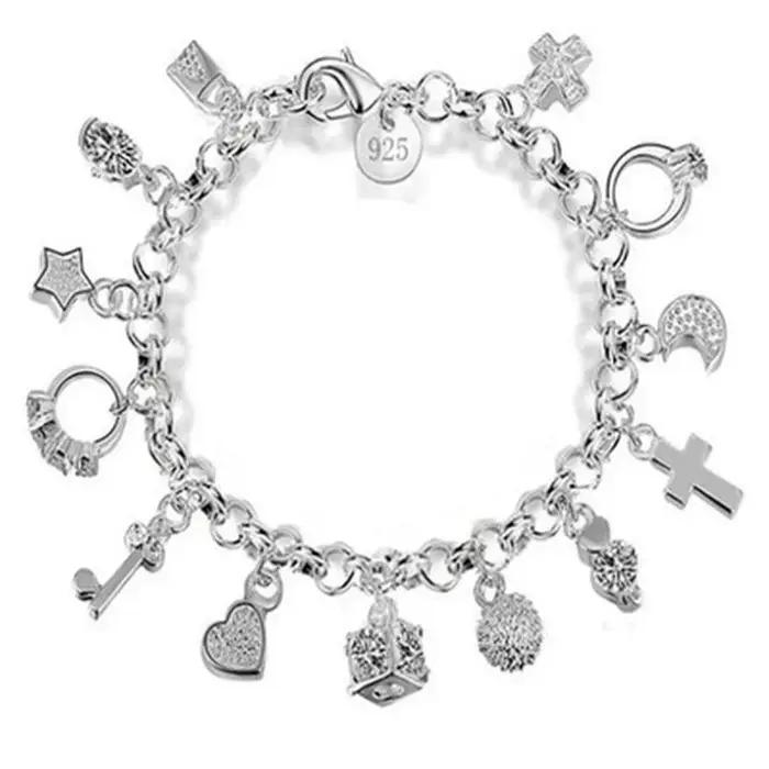 925 en argent Sterling mode 13 pièces pendentif chaîne bracelet à breloques pour les femmes pour les adolescentes dame
