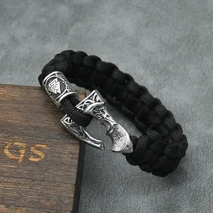 Bracelets en perles Runes Viking Nordiques Trinité pour Hommes, avec Marteau Mjolnir et Hache Perun
