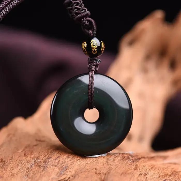 Collier pendentif rond en obsidienne pour la Protection