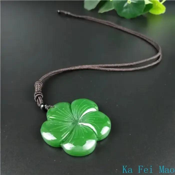Collier pendentif trèfle en Jade chinois vert naturel, accessoires de mode, bijoux à breloques, amul