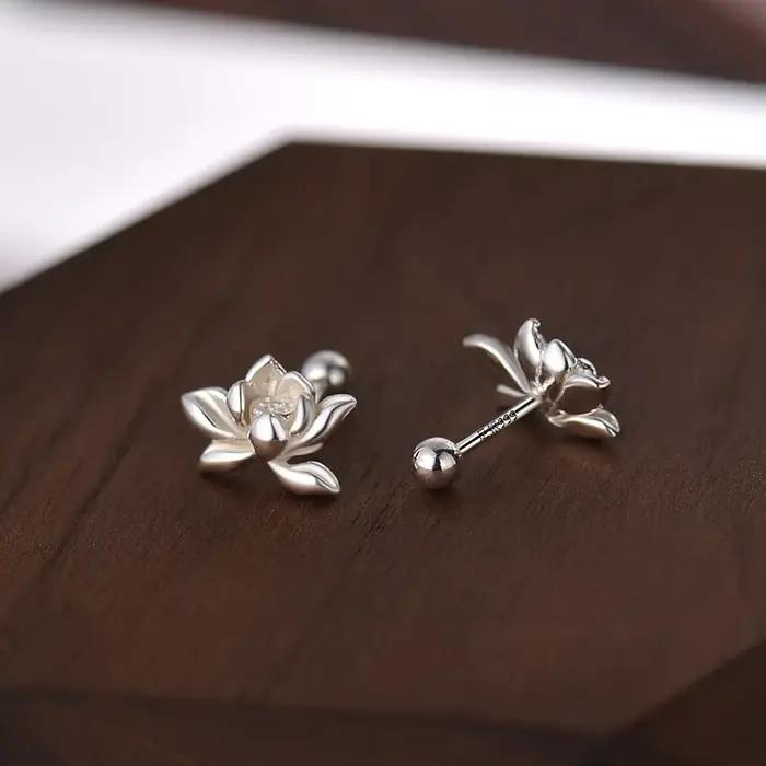 YILUOCD 925 en argent Sterling fleur de Lotu boucles d'oreilles Vintage gland