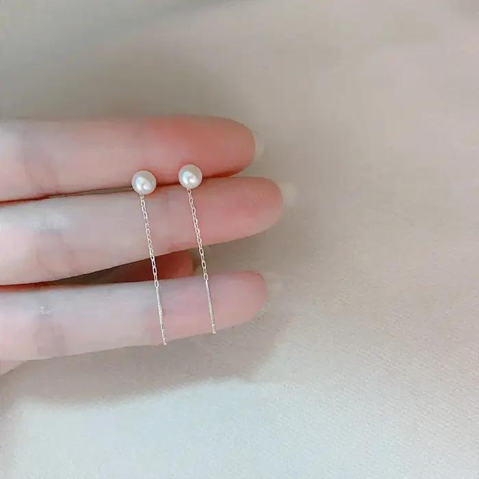 JOLong-Boucles d'oreilles perle en argent regardé 925 pour femme