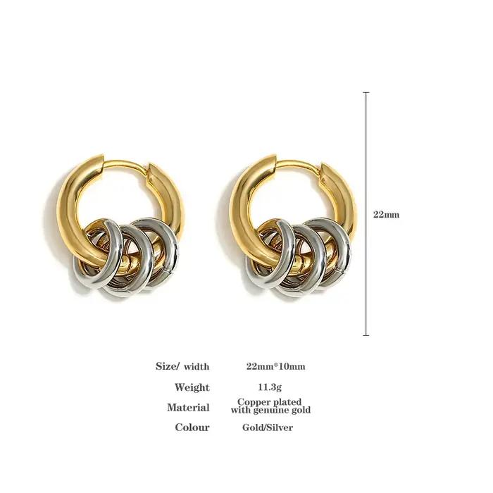 Greatera deux tons anneau Huggie boucles d'oreilles pour femmes plaqué or métal géométrique rond cercle