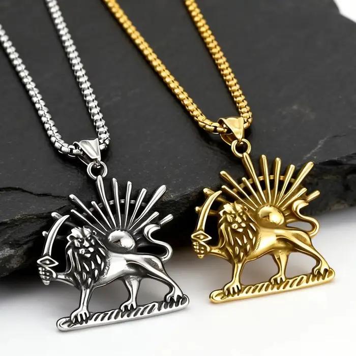 Collier Persan Shir Khorshid Lion Soleil Pahlavi pour Hommes