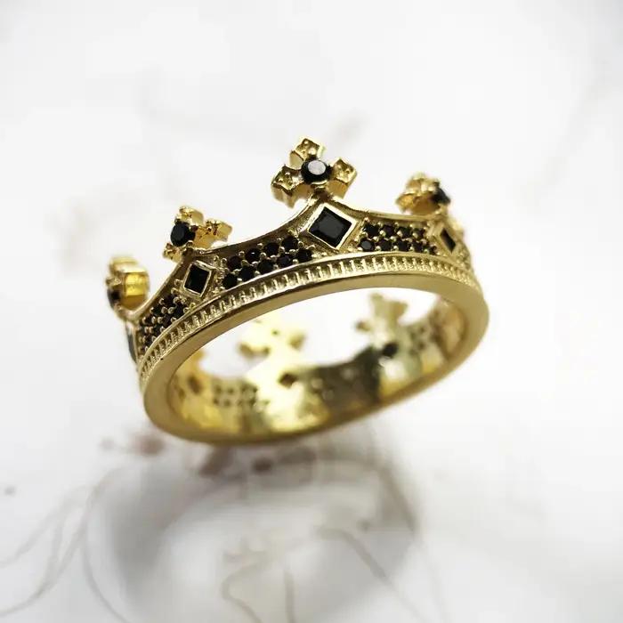 Bague dorée couronne Royal Power en argent Sterling 925