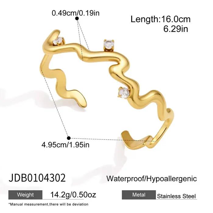 Uworld – Bracelet manchette rond en forme de vague en zircon pour femmes, minimaliste, en acier inox