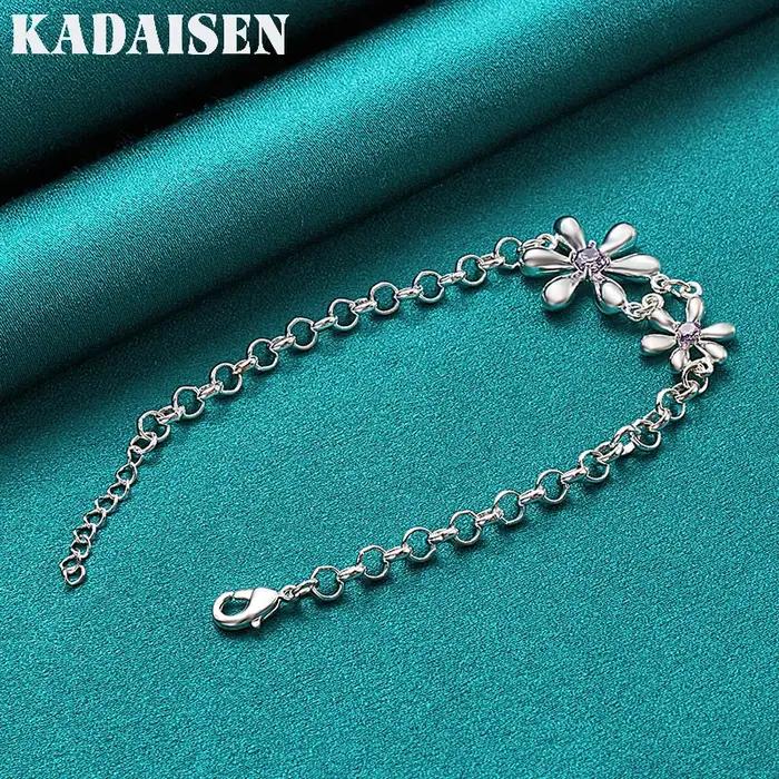 Bracelet en argent Sterling 925 avec double fleur en Zircon pour femmes