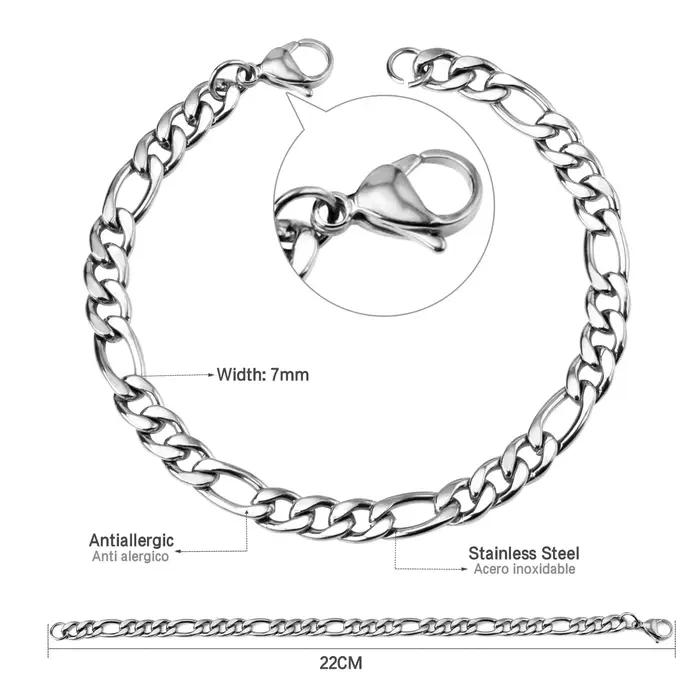 Bracelet de luxe Punk en acier inoxydable, chaîne Figaro pour femmes et hommes, unisexe, bijoux à la mode, cadeaux