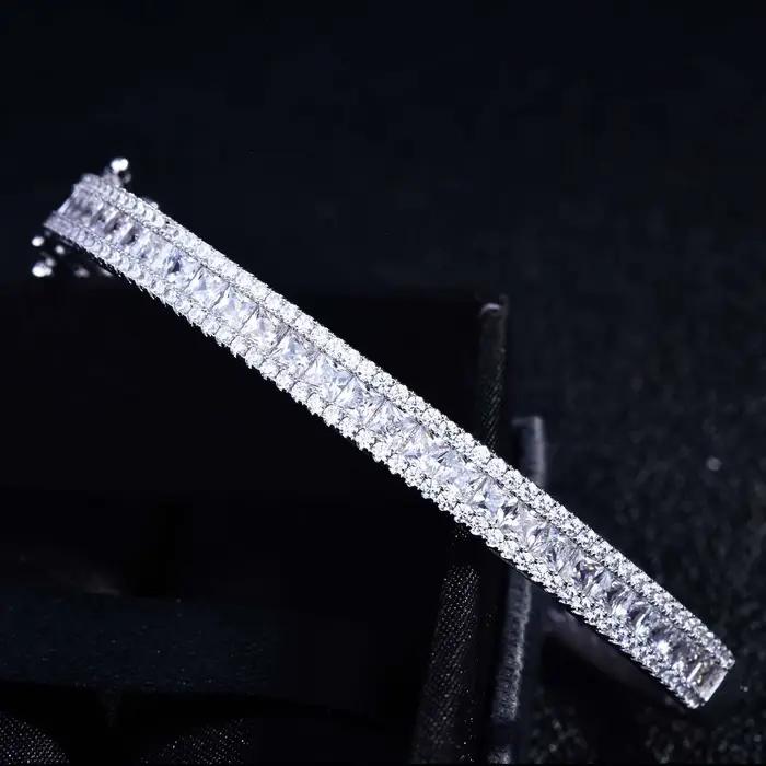 Bracelet manchette plaqué platine, zircone cubique, dégradé arc-en-ciel, bijoux cadeau pour femmes, bijoux de luxe pour anniversaire de mariage
