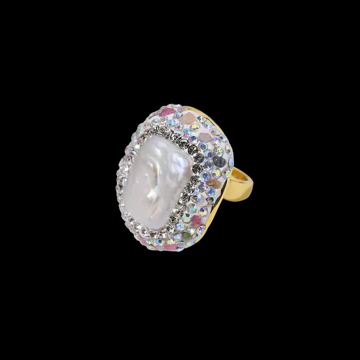 Bague tourmaline incrustée de perles baroques pour femmes mode personnalisée élégance luxe et personnalité banquets occasions spéciales