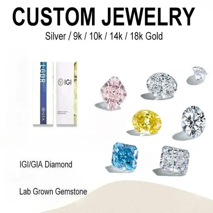 Bijoux en diamant cultivé en laboratoire sur mesure en or massif 10K/14K/18K